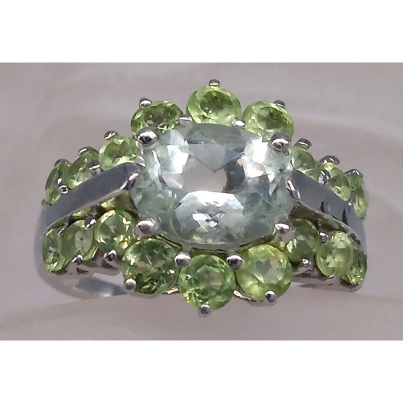 Smoky Quartz Green Peridot Ring Sterling Silver 925 Size 7 Prong Set Sparkly! - Picture 7 of 12